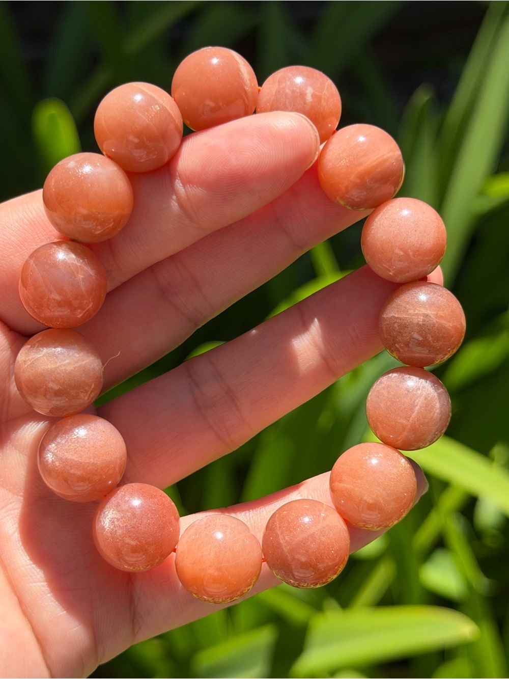 14.5mm Natural Peach Moonstone Beaded Bracelet 2108 - Picture 3 of 7